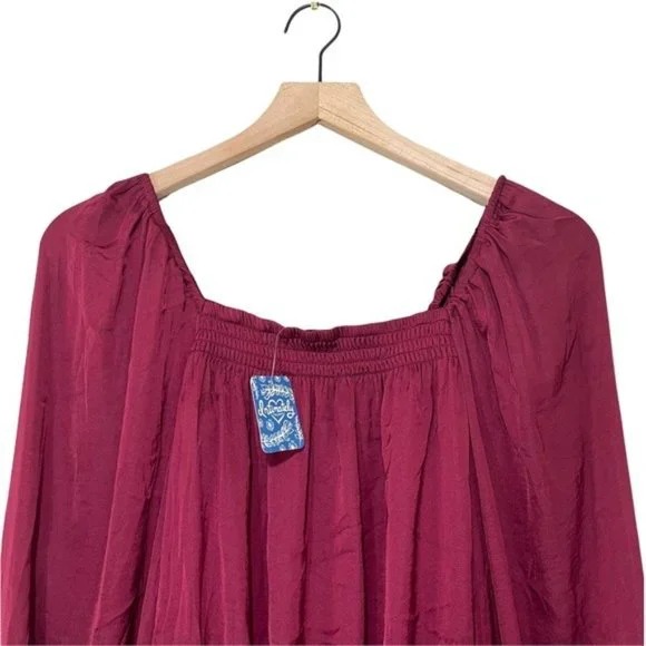 NWT Free People Another Round Balloon Sleeve Bodysuit XS Satin Loose Boho - Picture 8 of 11